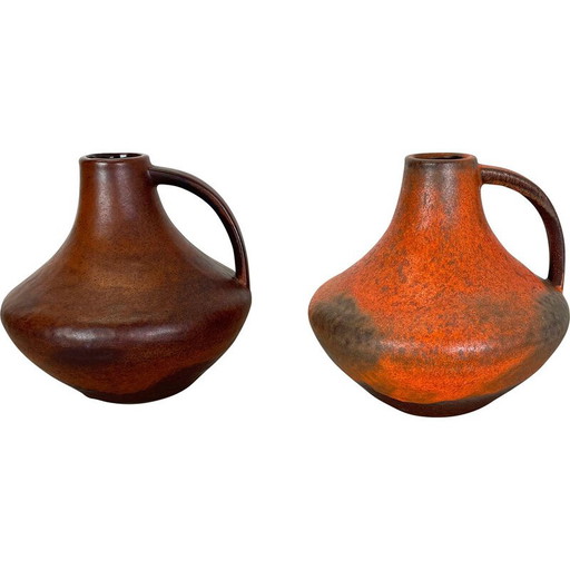 Paire de vases vintage en poterie de lave par Heinz Siery pour Cartens Tönnieshof, Allemagne, années 1970