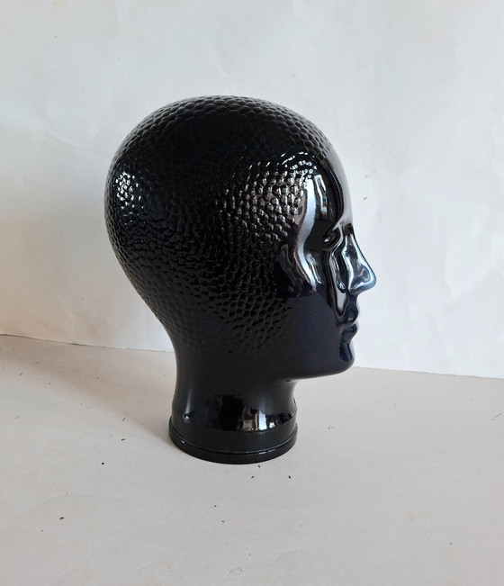 Image 1 of Zwart glazen design hoofd naar ontwerp van Piero Fornasetti 1970.