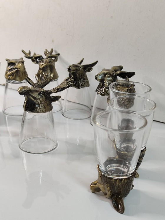 Image 1 of 12 borrelglaasjes van 25 ml met metalen dierenvoetjes