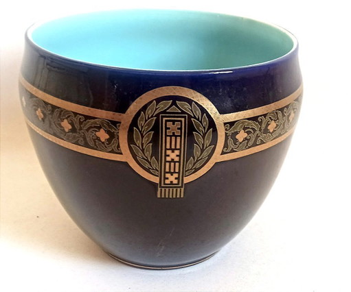 Cache-pot Sarreguemines Bleu Colbat Fin 19e Largeur 24,5 cm