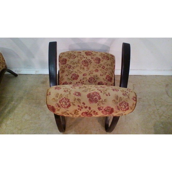 Image 1 of Pair of vintage walnut armchairs and coffee table H-275 by Jindrich Halabala, 1930