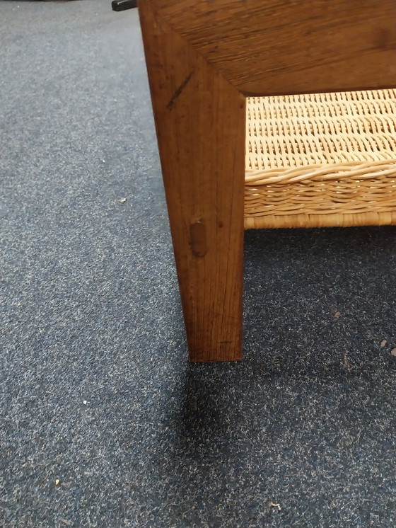 Image 1 of 1 table basse des années 1970 en osier wengé et verre fumé