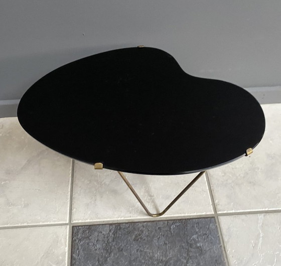 Black Glass Kidney Shape Small Side Table 1960s – Metal (photo 10 of 10)