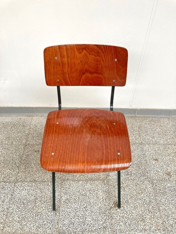 Image 1 of 4 vintage design mid-century eetkamerstoelen + 2 krukken
