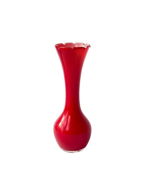 Mid-century Modern Red Ruffle Top Vase