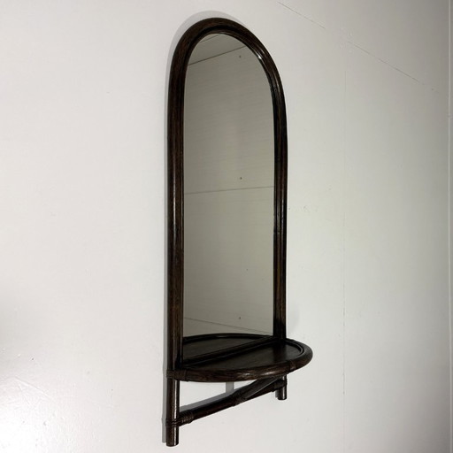 Rotan wandspiegel met console tafel 1970's