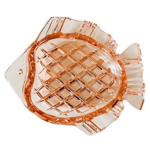 Cendrier/boîte à bijoux en verre rose style milieu du siècle, en forme de poisson, Rosaline, années 1970