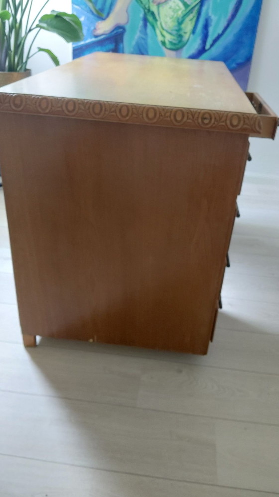 Escritorio clásico Art Déco / Escuela de Ámsterdam de doble pedestal, Roble años 30, Metal, Madera, Marrón (foto 6 de 12)