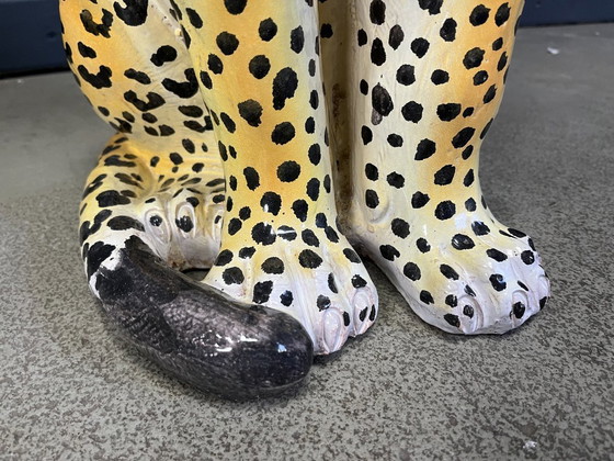 Image 1 of Pair of Italian Glazed Terracotta Leopard Figures, 1960s