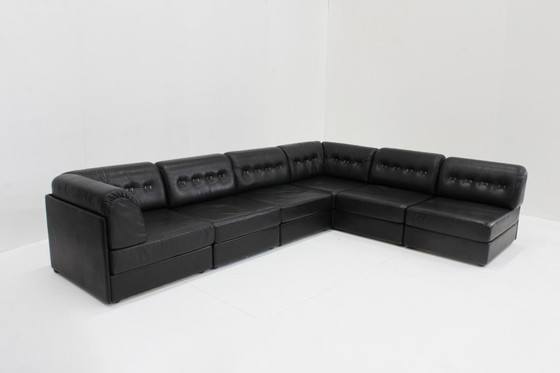 Image 1 of Divano angolare modulare vintage in pelle nera anni '70