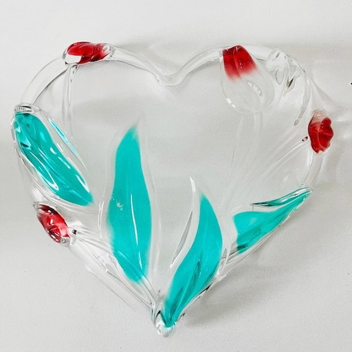Ciotola vintage a forma di cuore in vetro con design 3D Tulip di Nadine Germany Walther Glass, anni '70