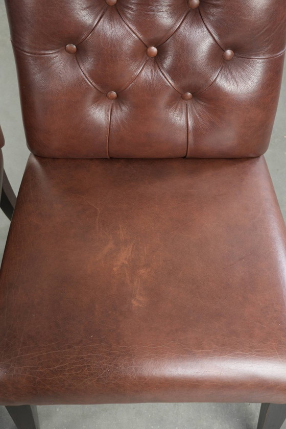 2x cognac kleurige vintage rundleren chesterfield eetkamerstoel – Eetkamerstoelen, Leather (photo 5 of 10)