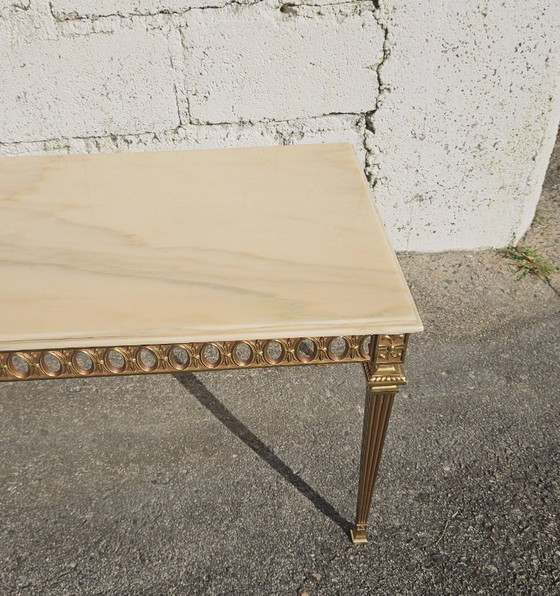 Image 1 of Tavolino da caffè vintage francese in marmo e ottone - Tavolo da cocktail - Tavolo da salotto - Stile Regency - Anni '70