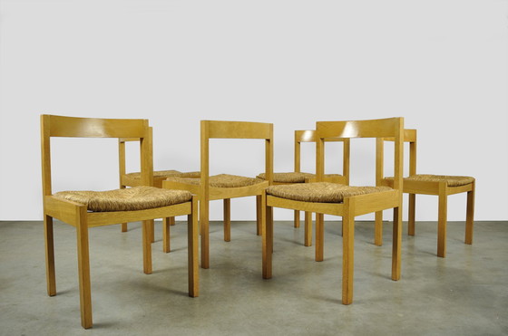 Image 1 of Chaises de salle à manger vintage en chêne et osier en DUTCH DESIGN (6) par Gerard Geytenbeek, 1960s
