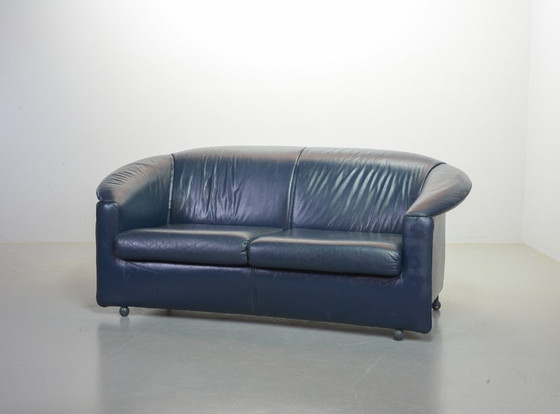Image 1 of Mid-Century Design Wittmann Petrol Blue Soft Leather Two-Seat Sofa, Model Aura Designed by Paolo Piva. Austria, 1980s.