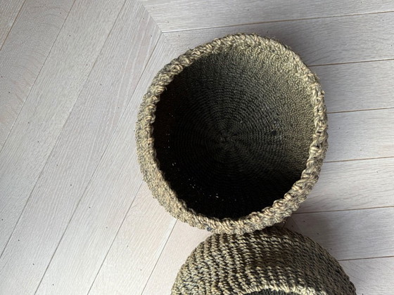 Image 1 of 2 paniers à plantes robustes en sisal tressé, vert mousse