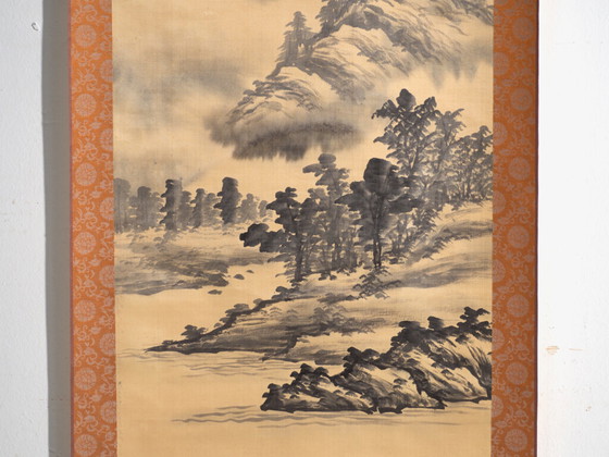 Antique Japanese kakejiku of a landscape in ink on paper – Japan, circa 1900 – Paintings & Drawings, Wood (photo 26 of 40)