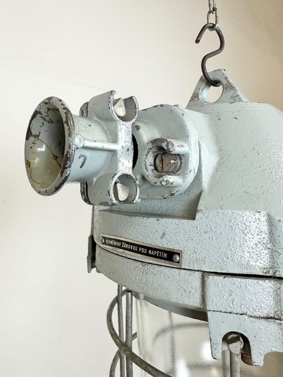 Image 1 of Grey Industrial Bunker Hanging Light with Iron Cage from Elektrosvit, 1970s