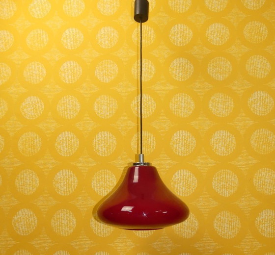 Image 1 of Ceiling lamp vintage space age 70s dark red flashed glass lamp