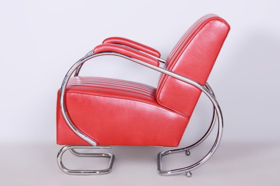 Coppia di poltrone Bauhaus restaurate, di Hynek Gottwald, in pelle, ceche, anni '30. – Leather, Metal (photo 7 of 17)