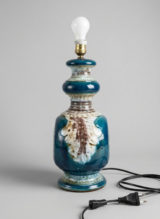 Vintage Geglazuurde Keramische Lamp, Tafellampen, Keramiek, Blauw (foto 4 van 6)