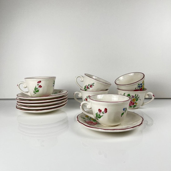 Image 1 of Set of 6 coffee cups with saucers, Streetlight pattern by KG Lunéville