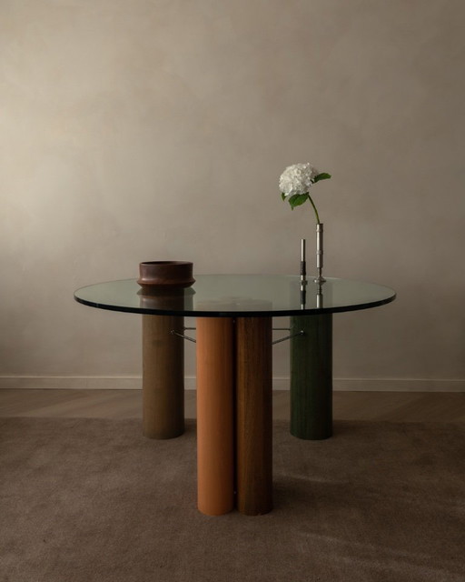 Vintage Saporiti Italia Dining Table – Enamel Column Base – Postmodern 1980s