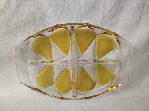 Plat de service en verre Walther pour amuse-gueules, tapas, noix, Ambre '60