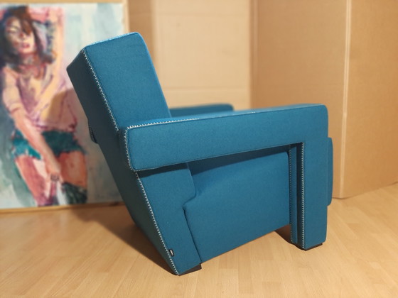 Image 1 of Cassina Utrecht 637, nueva, nunca usada, en tela de lana azul petróleo (serie 13L), costuras de caballo