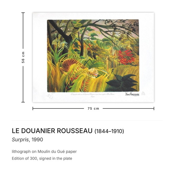 Le Douanier Rousseau Lithographie Surpris 1990 – Lithographien & Drucke, Paper (photo 3 of 5)
