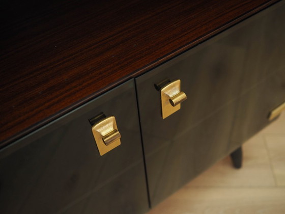 Danish Display Cabinet in Contrasting Veneer with Glass Doors and Black Tapered Legs, 1970s – Bookcases, Wood (photo 9 of 12)