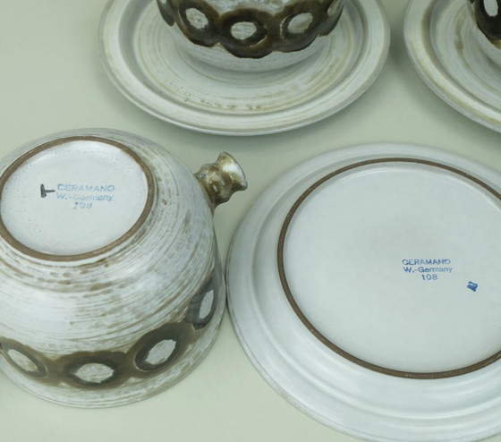 Image 1 of 5 soup bowls with plates ceramano gala sepia esthetique tique gerda heuckeroth 1970s