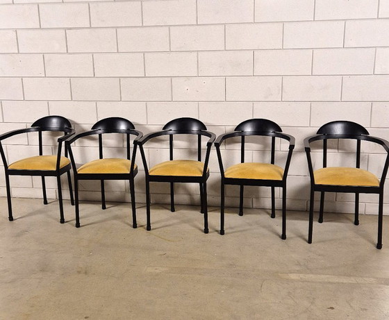 Image 1 of Seltenes IKEA Kaaro-Set aus 5 Sesseln mit gelben Stoffkissen, aus den 90er Jahren.