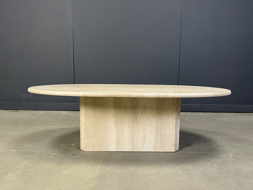 Vintage oval travertine coffee table, 970s