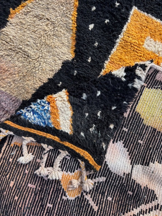 Image 1 of Moroccan Berber Black wool rug 200x280 cm– black abstract tribal carpet