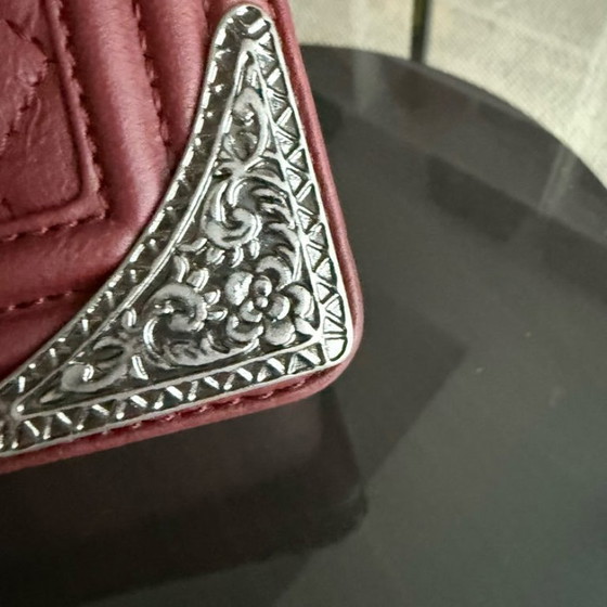 Image 1 of Chanel Boy Medium - 25CM Quilted Limited Edition Paris-Dallas Metal Edge Grained Calfskin Burgundy Silver Hardware Series 19