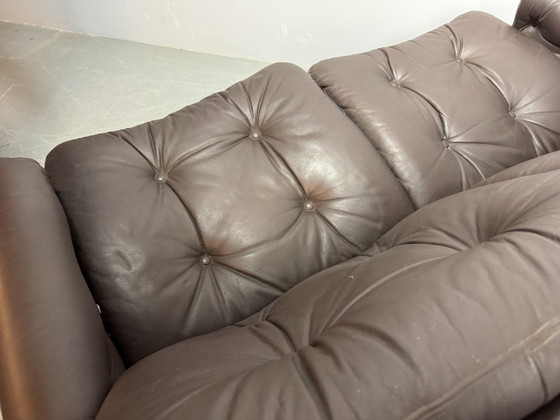Image 1 of Supercomfy Scandinavian Rybo Rykken Chocolate Brown Leather 2-Seater Lounge Sofa by Elsa and Nordahl Solheim, 1960s.