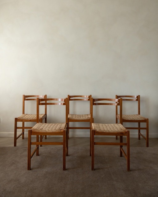Vintage Italian Rustic Modern Dining Chairs by Snaidero, 1970s, Set of 5