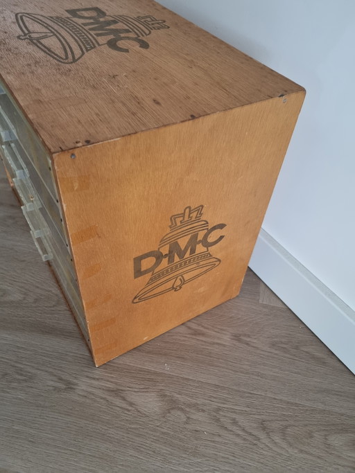 Vintage wooden DMC embroidery thread cabinet