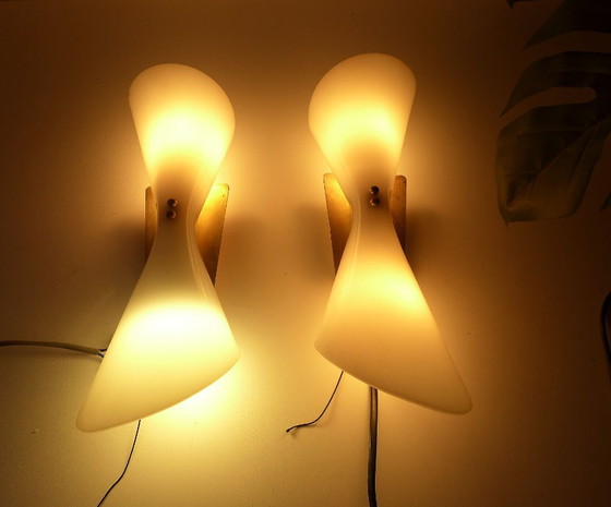 Lot de 2 appliques murales vintage années 50-60, style Diabolo Stilnovo, fabriquées en France. – Plastic (photo 5 of 10)