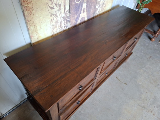 Image 1 of Antieke teakhouten ladekast, tv-meubel, wandmeubel, dressoir afm: 156x45cm en 75cm hoog.
