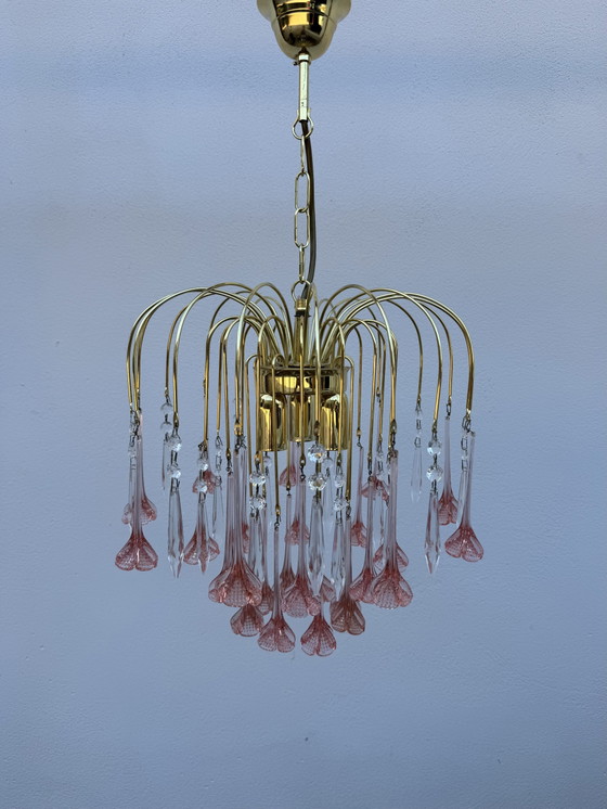 Lámpara de araña con forma de rosa de cristal de Murano, década de 1980. – Lámparas de araña, Murano Glass (photo 13 of 13)