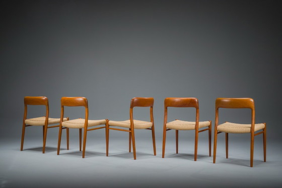 Image 1 of Dänische Teak Mod. 77 Esszimmerstühle mit Papierkordel von Niels O. Møller für J.L. Møllers, 1959, 5 Exemplare