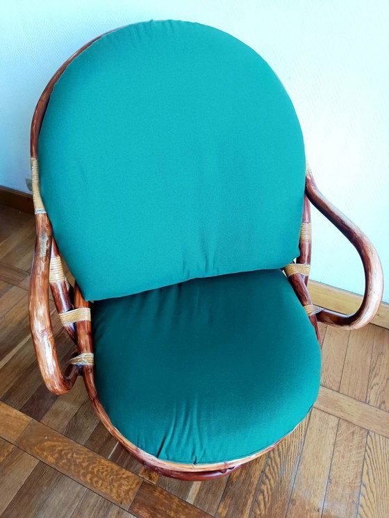 Image 1 of 2x swivel rattan armchairs 1970