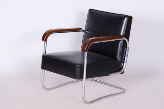 Set van twee gerestaureerde Bauhaus-fauteuils, chroom, beukenhout, rundleer, Tsjechisch, jaren 1930 – Leather (photo 9 of 12)
