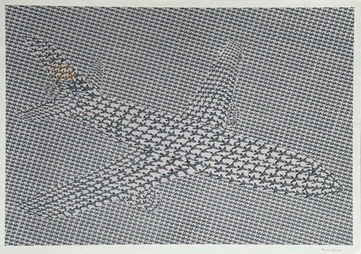 Thomas Bayrle - Zeefdruk - Lufthansa Vliegtuig - Gesigneerd – lithos zeefdrukken, Paper