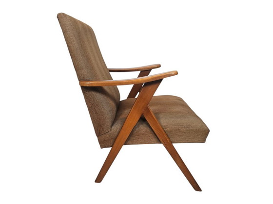 Image 1 of Lounge fauteuil - houten frame - originele gestructureerde bekleding - 60's