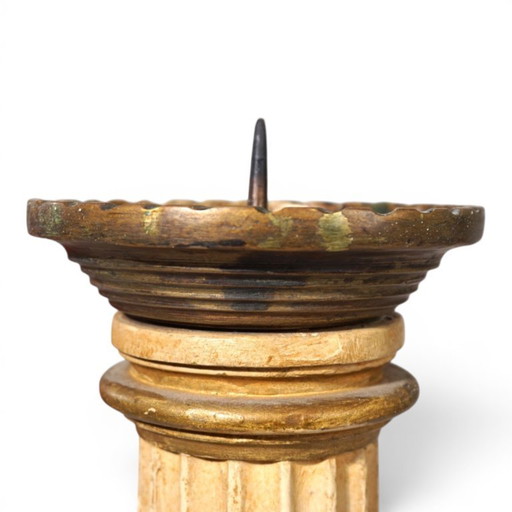 Antieke, sculpturale houten kerkkandelaar, 1860