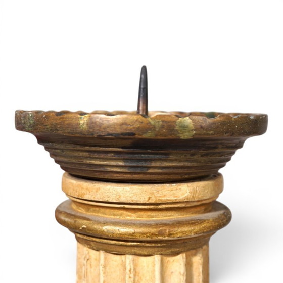 Image 1 of Antieke, sculpturale houten kerkkandelaar, 1860