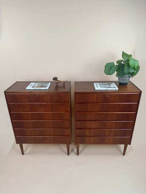  Paire de commodes danoises en teck du Mid Century - Rare ensemble assorti